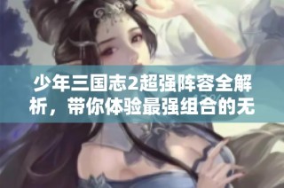 少年三国志2超强阵容全解析，带你体验最强组合的无限魅力与激情战斗