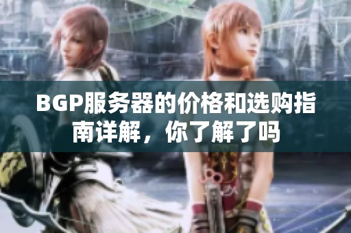 BGP服务器的价格和选购指南详解，你了解了吗